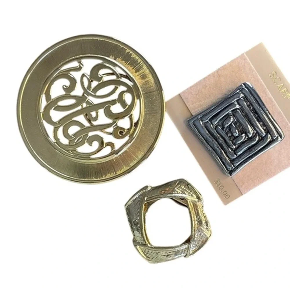 Scarf Clip Set Gold Silver Tone Vintage Geometric Filigree‎ 3pc Bundle